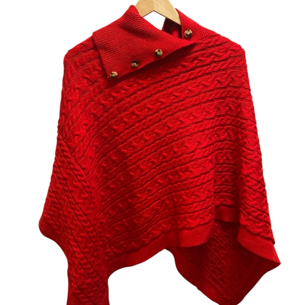 Talbots Split Neck Cable Knit Red Poncho Size Xs - image 2